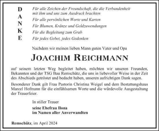 Traueranzeige von Joachim Reichmann