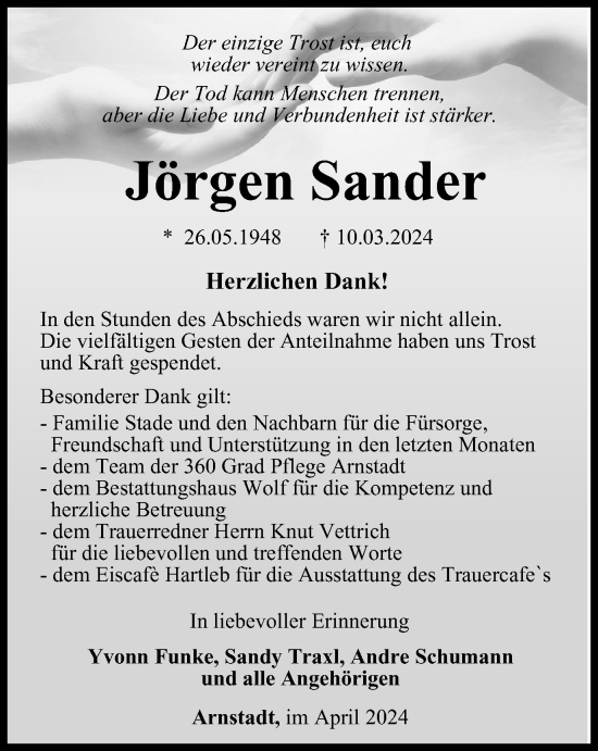 Traueranzeige von Jörgen Sander von Thüringer Allgemeine