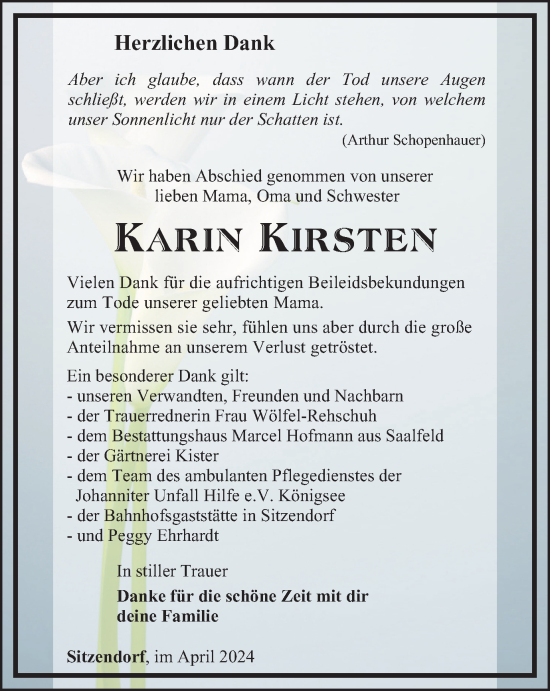 Traueranzeige von Karin Kirsten