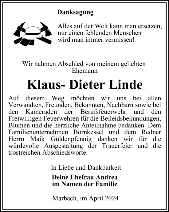 Traueranzeige von Klaus-Dieter Linde von Thüringer Allgemeine, Thüringische Landeszeitung