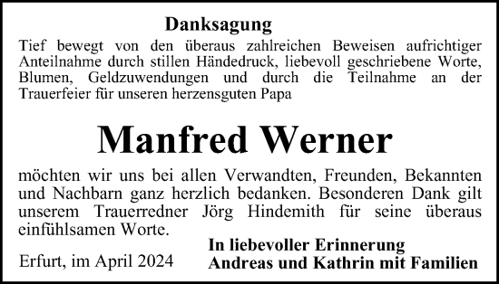 Traueranzeige von Manfred Werner