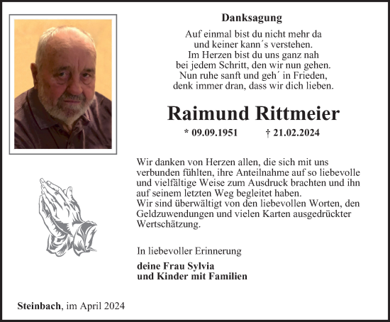 Traueranzeige von Raimund Rittmeier von Thüringer Allgemeine