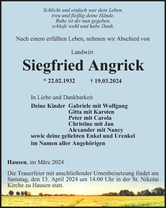 Traueranzeige von Siegfried Angrick von Thüringer Allgemeine, Thüringische Landeszeitung