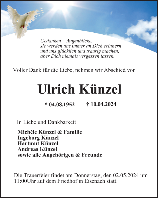 Traueranzeige von Ulrich Künzel von Thüringer Allgemeine, Thüringische Landeszeitung