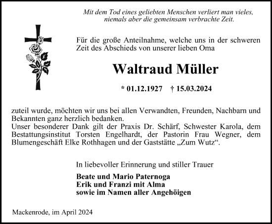 Traueranzeige von Waltraud Müller von Thüringer Allgemeine