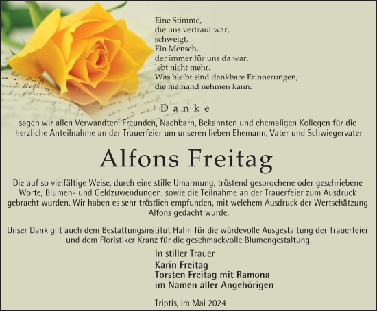 Traueranzeige von Alfons Freitag