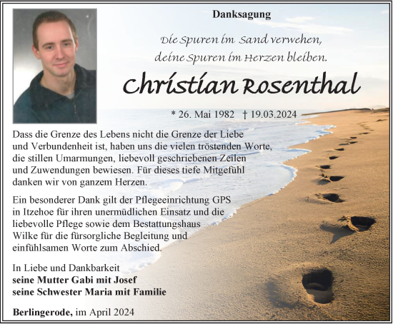 Traueranzeige von Christian Rosenthal von Thüringer Allgemeine