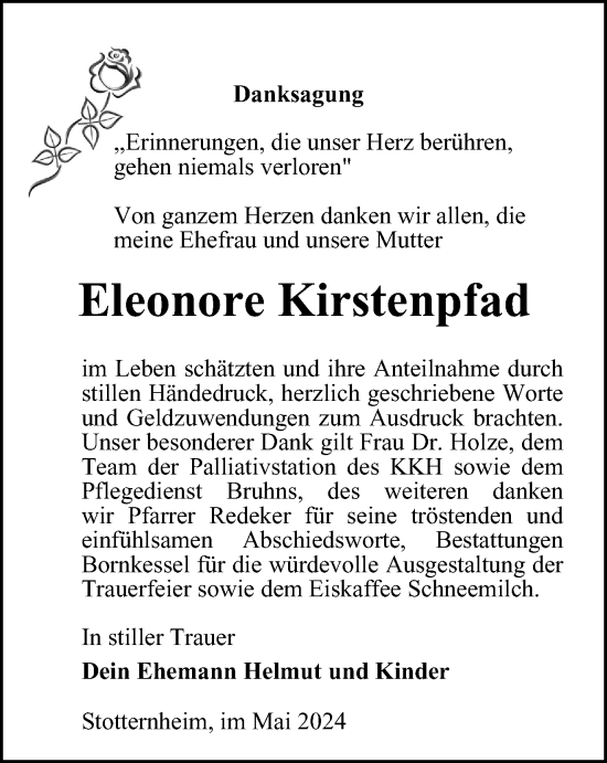 Traueranzeige von Eleonore Kirstenpfad