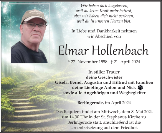 Traueranzeige von Elmar Hollenbach von Thüringer Allgemeine