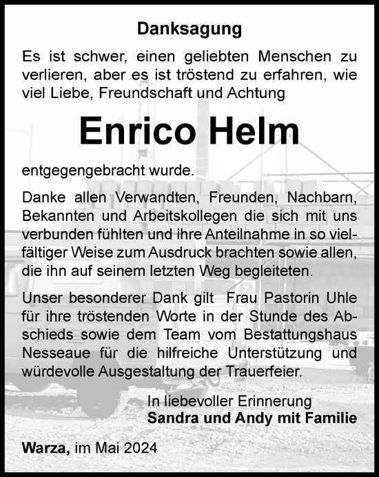 Traueranzeige von Enrico Helm von Thüringer Allgemeine, Thüringische Landeszeitung