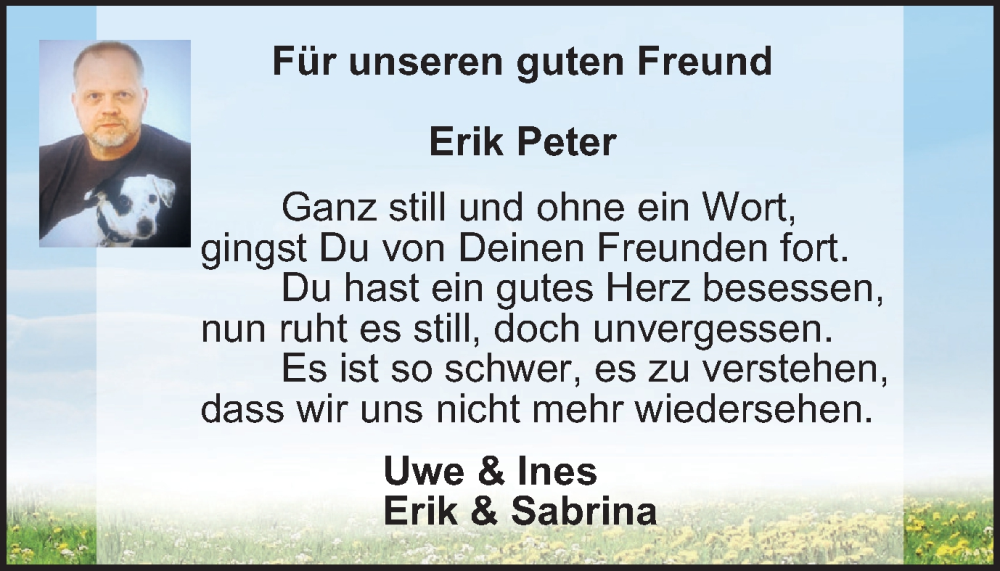  Traueranzeige für Erik Peter vom 18.05.2024 aus Ostthüringer Zeitung