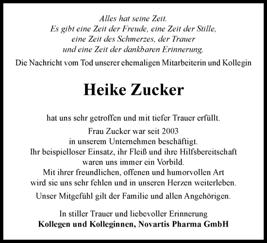 Traueranzeige von Heike Zucker von Thüringer Allgemeine, Thüringische Landeszeitung, Ostthüringer Zeitung