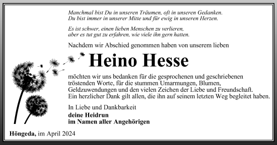 Traueranzeige von Heino Hesse von Thüringer Allgemeine, Thüringische Landeszeitung