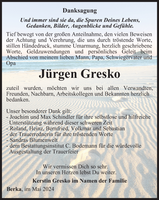 Traueranzeige von Jürgen Gresko von Thüringer Allgemeine