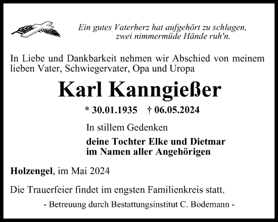 Traueranzeige von Karl Kanngießer von Thüringer Allgemeine