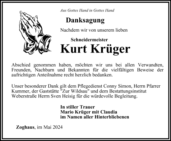 Traueranzeige von Kurt Krüger