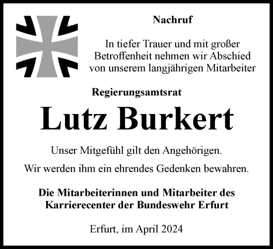 Traueranzeige von Lutz Burkert von Thüringer Allgemeine, Thüringische Landeszeitung