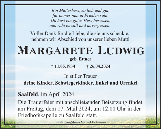 Traueranzeige von Margarete Ludwig von Ostthüringer Zeitung