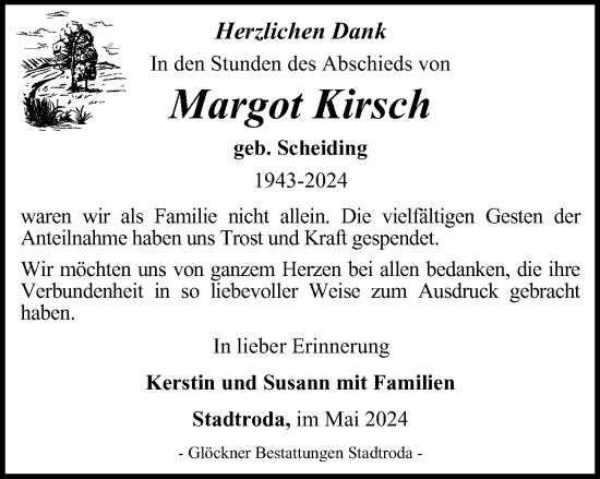 Traueranzeige von Margot Kirsch von Ostthüringer Zeitung