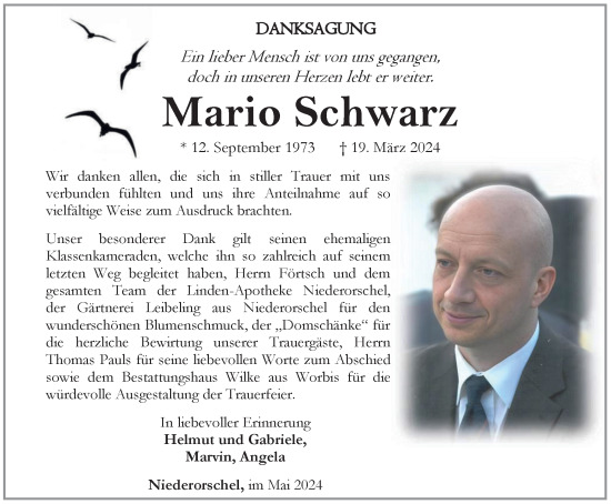 Traueranzeige von Mario Schwarz von Thüringer Allgemeine