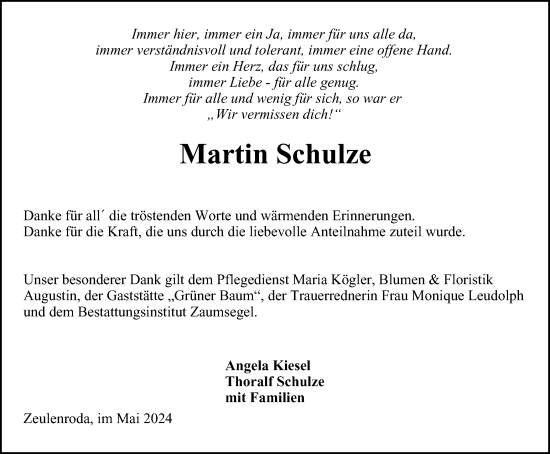 Traueranzeige von Martin Schulze von Ostthüringer Zeitung