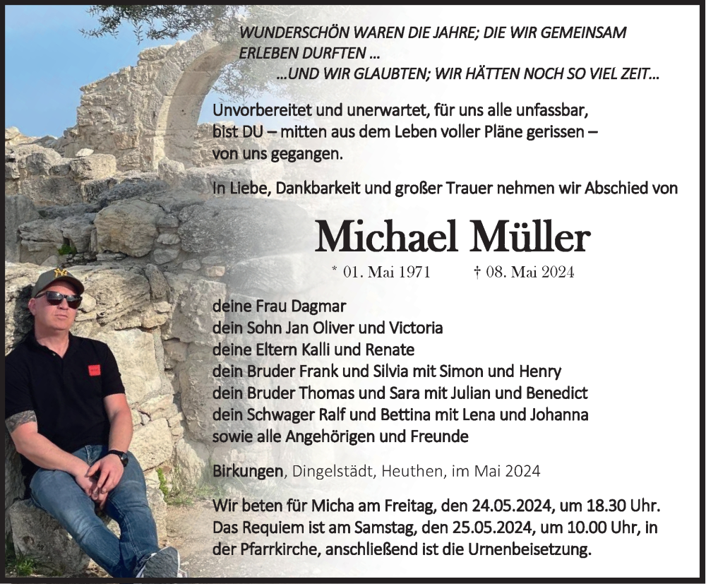  Traueranzeige für Michael Müller vom 22.05.2024 aus Thüringer Allgemeine