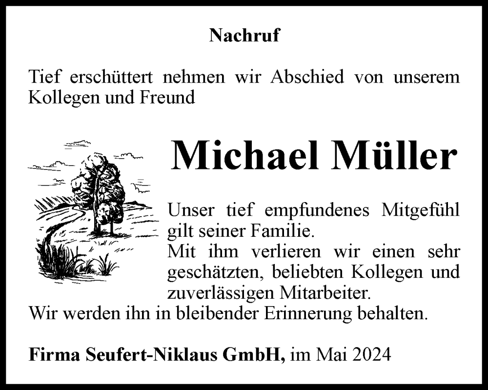  Traueranzeige für Michael Müller vom 22.05.2024 aus Thüringer Allgemeine