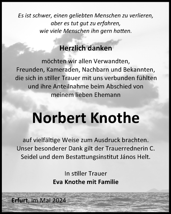 Traueranzeige von Norbert Knothe von Thüringer Allgemeine, Thüringische Landeszeitung