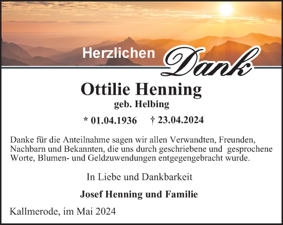 Traueranzeige von Ottilie Henning von Thüringer Allgemeine