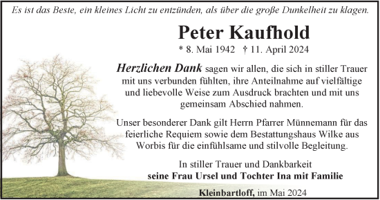 Traueranzeige von Peter Kaufhold von Thüringer Allgemeine