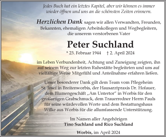 Traueranzeige von Peter Suchland von Thüringer Allgemeine
