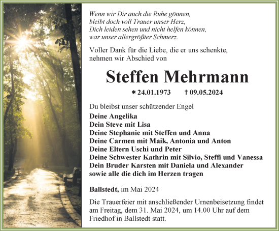 Traueranzeige von Steffen Mehrmann von Thüringer Allgemeine, Thüringische Landeszeitung