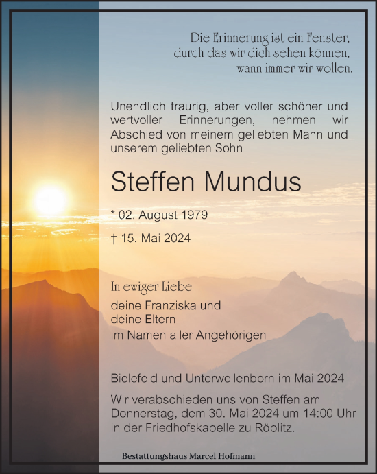 Traueranzeige von Steffen Mundus