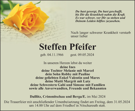 Traueranzeige von Steffen Pfeifer