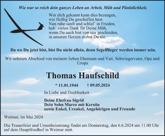 Traueranzeige von Thomas Haufschild von Thüringer Allgemeine, Thüringische Landeszeitung