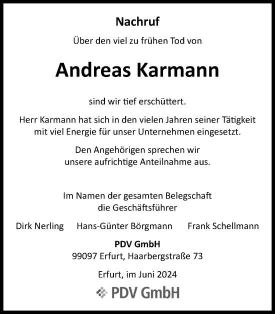 Traueranzeige von Andreas Karmann von Thüringer Allgemeine, Thüringische Landeszeitung