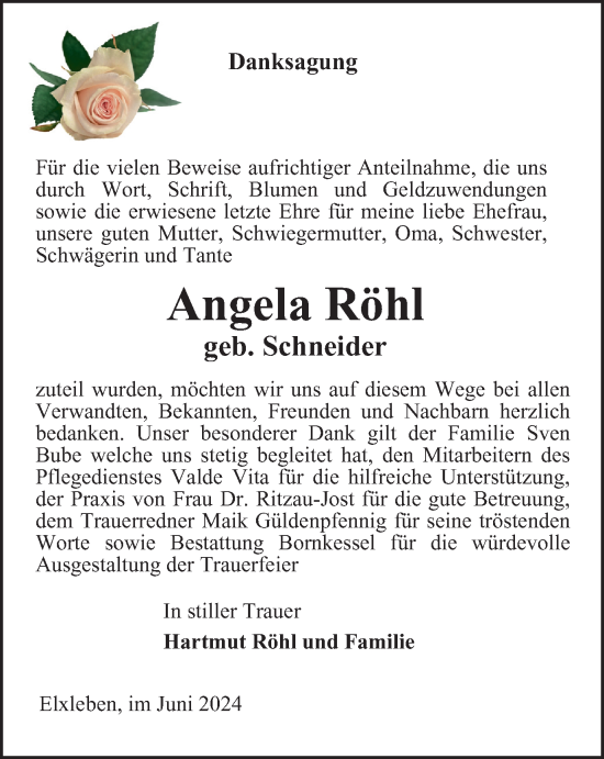 Traueranzeige von Angela Röhl von Thüringer Allgemeine, Thüringische Landeszeitung