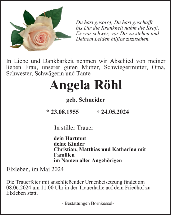 Traueranzeige von Angela Röhl von Thüringer Allgemeine, Thüringische Landeszeitung