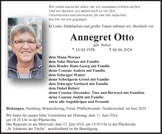 Traueranzeige von Annegret Otto von Thüringer Allgemeine
