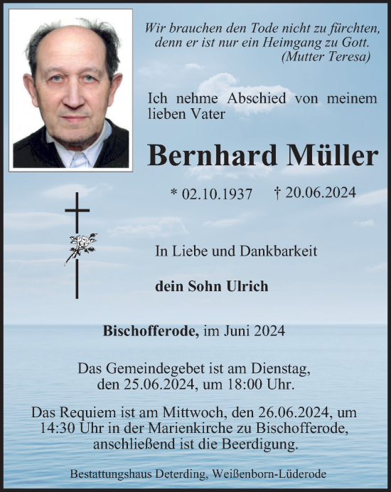 Traueranzeige von Bernhard Müller von Thüringer Allgemeine