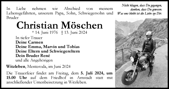 Traueranzeige von Christian Möschen von Thüringer Allgemeine, Thüringische Landeszeitung