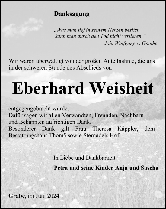 Traueranzeige von Eberhard Weisheit von Thüringer Allgemeine, Thüringische Landeszeitung