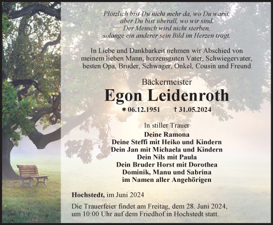 Traueranzeige von Egon Leidenroth von Thüringer Allgemeine, Thüringische Landeszeitung