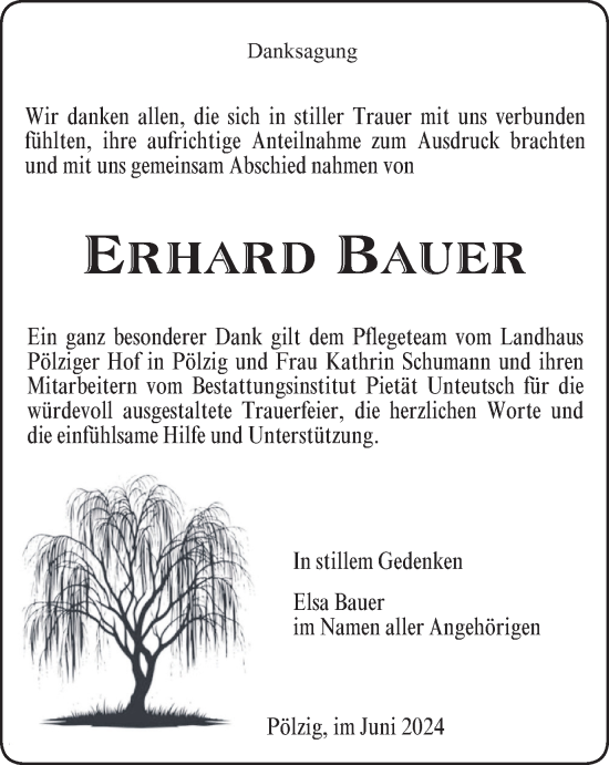 Traueranzeige von Erhard Bauer von Ostthüringer Zeitung