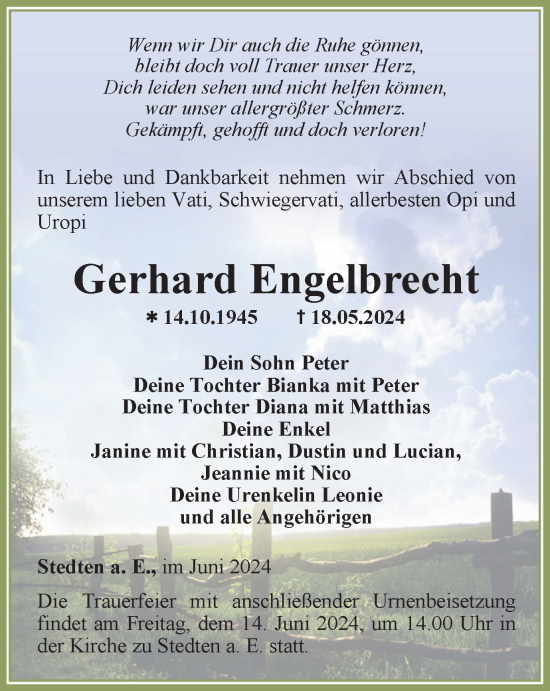 Traueranzeige von Gerhard Engelbrecht von Thüringer Allgemeine, Thüringische Landeszeitung