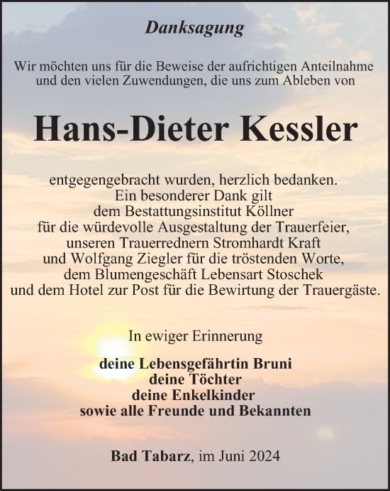 Traueranzeige von Hans-Dieter Kessler von Thüringer Allgemeine, Thüringische Landeszeitung
