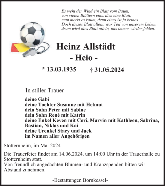 Traueranzeige von Heinz Allstädt