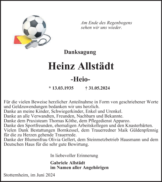 Traueranzeige von Heinz Allstädt