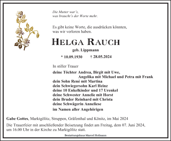 Traueranzeige von Helga Rauch