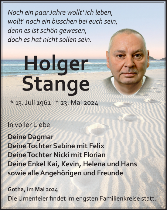 Traueranzeige von Holger Stange von Thüringer Allgemeine, Thüringische Landeszeitung